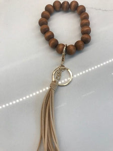 Wooden Beaded Bracelet Keychain